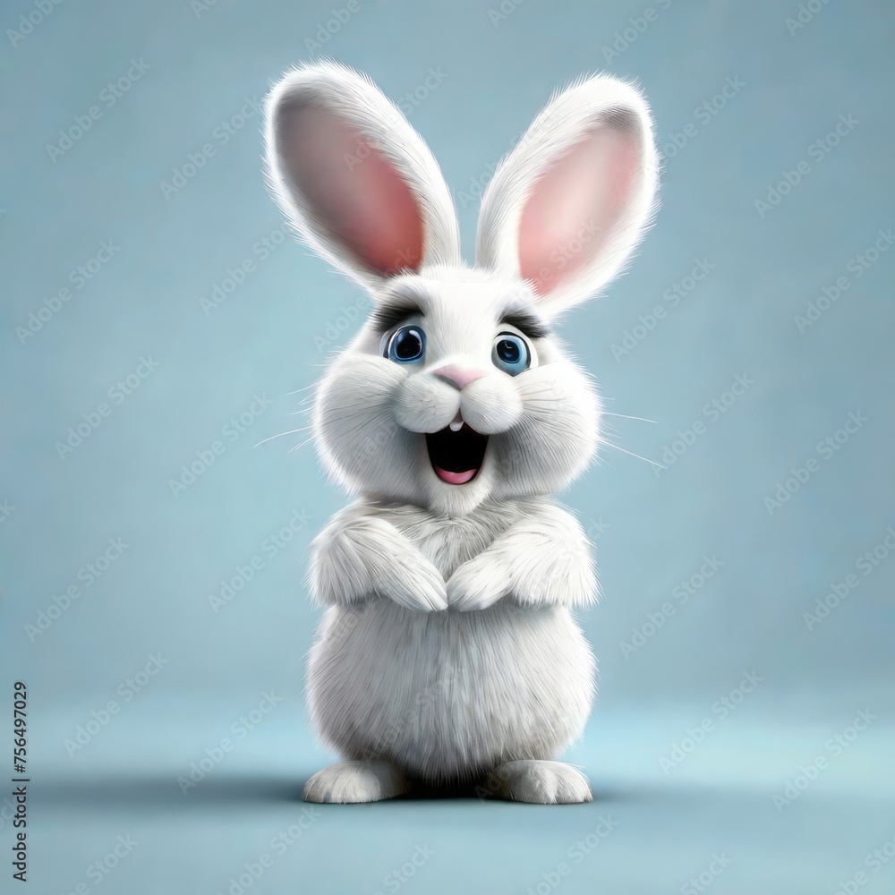Fototapeta premium Cute little rabbit on blue background