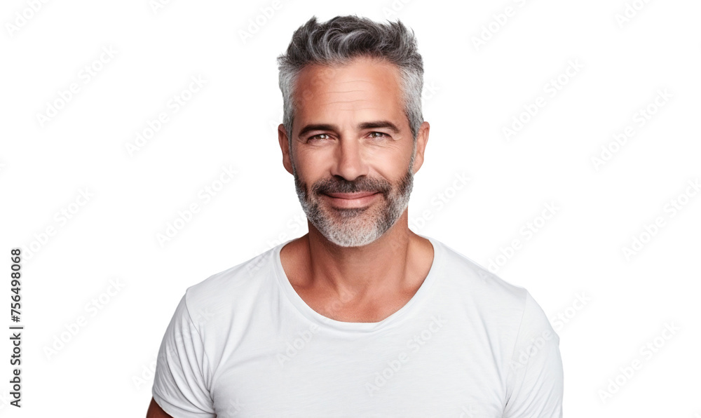 Portrait of a well-groomed mature man with grey hair and a beard, happy smiling, isolated on transparent background cutout Portrait of a well-groomed mature man with grey hair and a beard, happy smiling, isolated on transparent background cutout