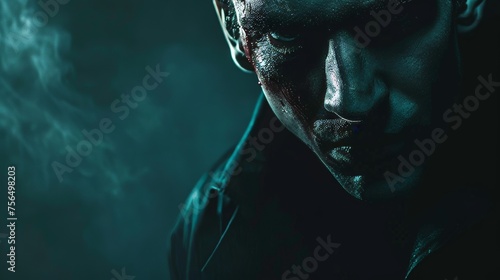 A brooding vampire lurking in the darkness concealing his insatiable thirst for blood