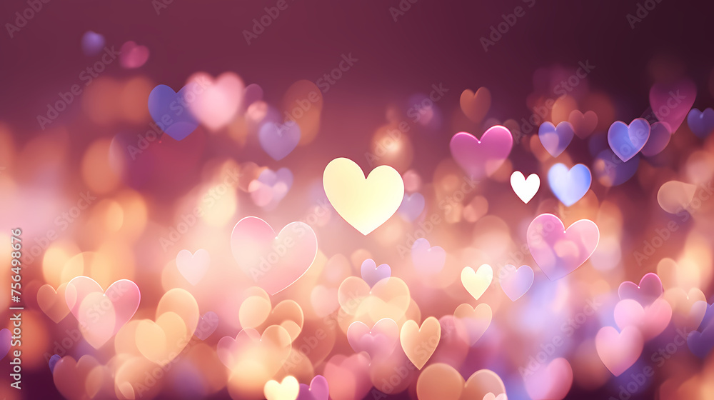 Blurred heart background, vibrant and romantic