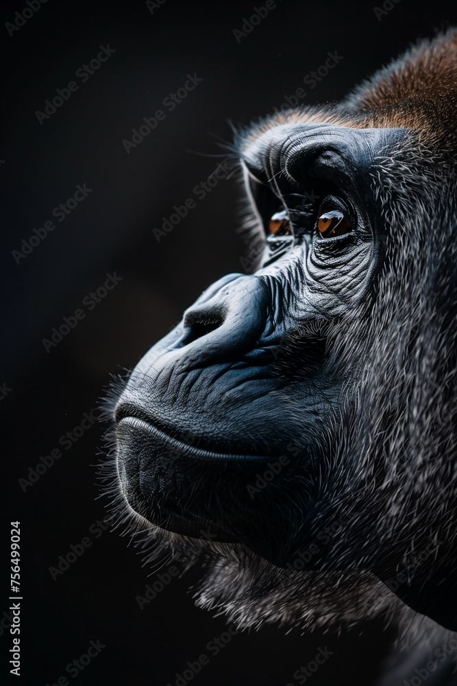 Obraz premium Portrait dominant male gorilla on black background