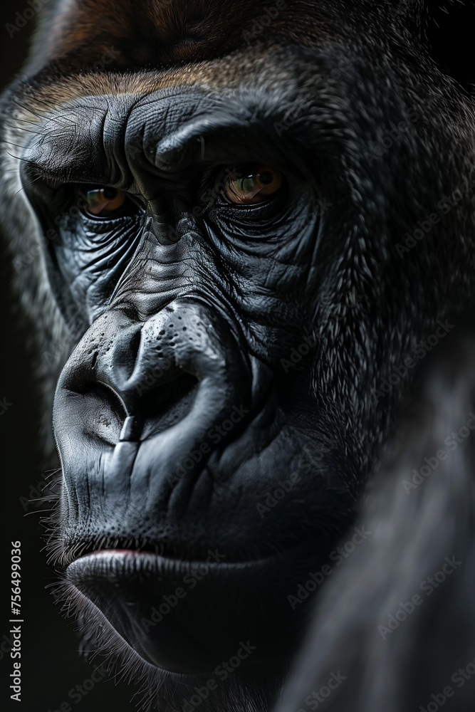 Portrait dominant male gorilla on black background Portrait dominant male gorilla on black background
