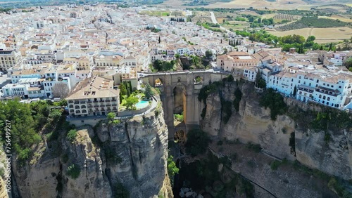 Aerial view of the historic bridge in Spain.