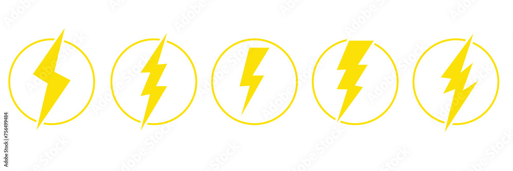 Fototapeta premium Electric power icon. Thunder bolt lightning icons set. Flash lightning sign vector collection. Various vector stock symbol illustration of thunderbolt electric flashes for energy powers . vector EPS10