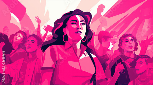 Artistic depiction of a feminist society website hero section with pink theme. Empowering women s activism. AI generative