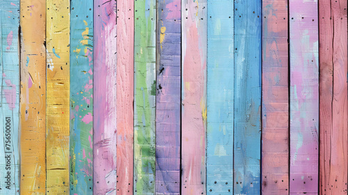 Pastel colorful rainbow painted wood planks © Pic