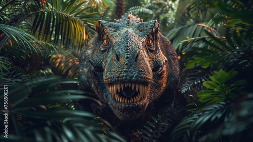 Massive dinosaur emerges from dense prehistoric forest