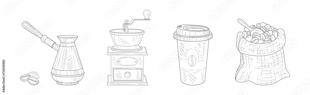 Coffeeshop Linear Object and Item Drawing Vector Set Coffeeshop Linear Object and Item Drawing Vector Set