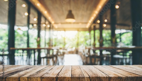 blur restaurant interior light for glass window with top of wood table background