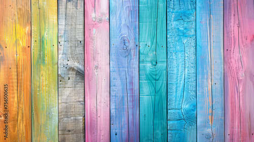 Pastel colorful rainbow painted wood planks © Pic
