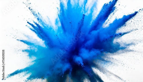 bright blue holi paint color powder festival explosion burst isolated white background industrial print concept background
