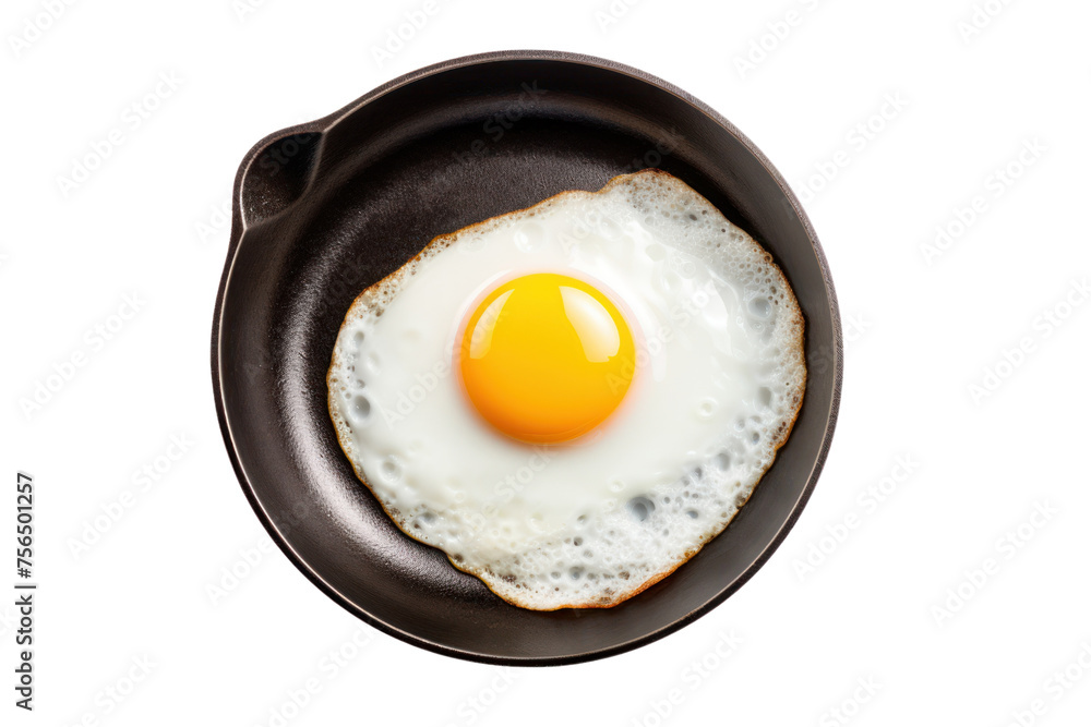 Fried eggs, served in an iron skillet, hot from the oven, isolated on a transparent background. Fried eggs, served in an iron skillet, hot from the oven, isolated on a transparent background.