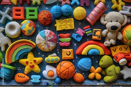 Various toys arranged on a table