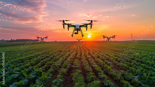 Smart farming operations at dusk  integrating robotics