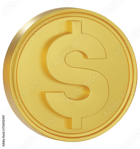 Rotating golden dollar coins. Use for gambling games, jackpot Cash treasure concept. 3d png illustration.