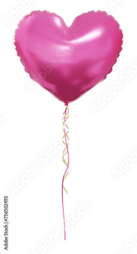 Pink heart balloons isolated on white background. Helium heart balloons clipart for anniversary, birthday, wedding, party. 3D png illustration.