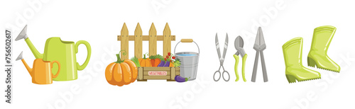Garden Tool and Equipment for Plant Cultivation Vector Set