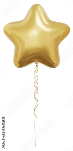 Realistic vector gold star balloons isolated on white background. Helium star balloons clipart for anniversary, birthday, wedding, party. 3D png illustration.