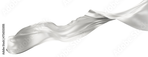 Flying white silk textile fabric flag background. Smooth elegant white Satin Isolated on Background for grand opening ceremony. White curtain. 3d png illustration photo
