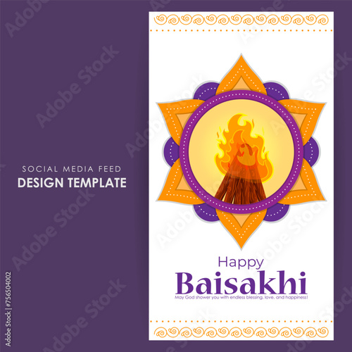 Vector illustration of Happy Baisakhi social media feed template