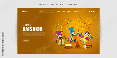 Vector illustration of Happy Baisakhi Website landing page banner Template