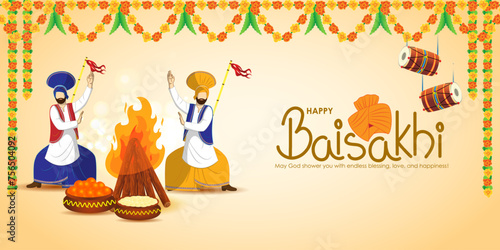 Vector illustration of Happy Baisakhi social media feed template