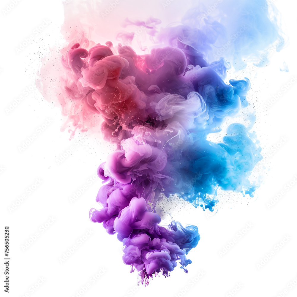 Fototapeta premium multi-colored thick smoke swirls upward on a white background, special effects for design
