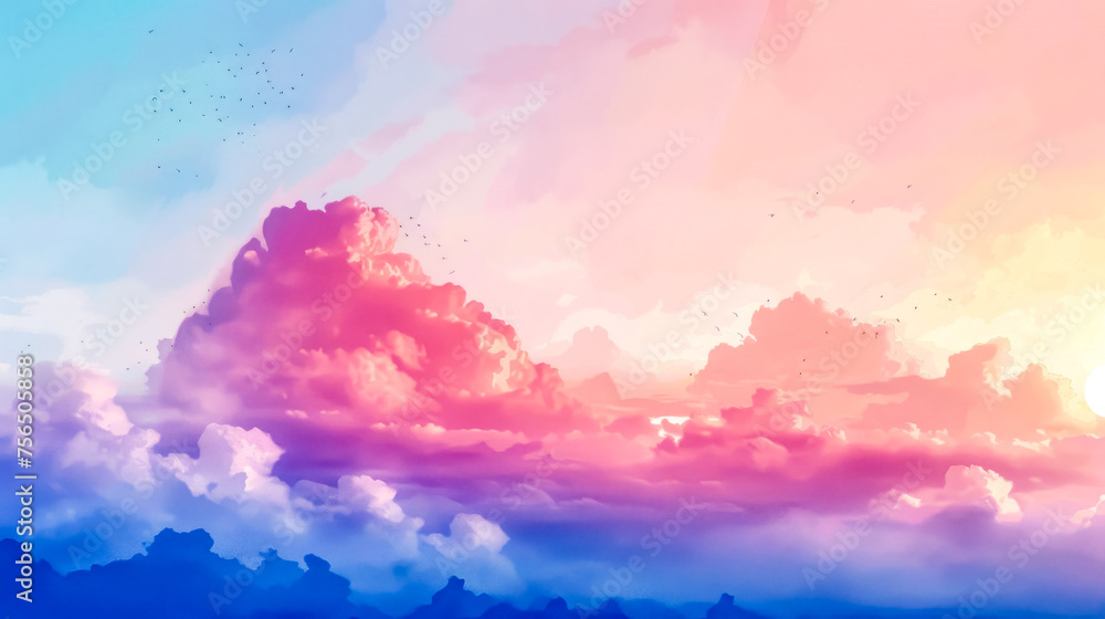 Cotton candy sky: dreamy pastel sunset cloudscape