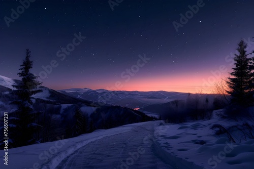 Evening Panorama with Northern Lights, aurora borealis, panoramic view, polar lights, stars