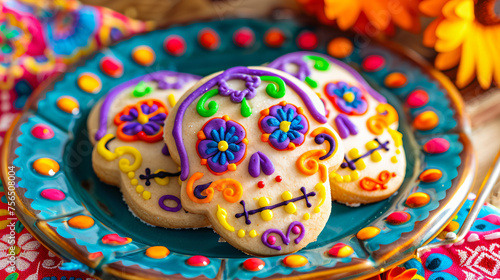 Plate of Colorful Day of Dead Sugar Cookies