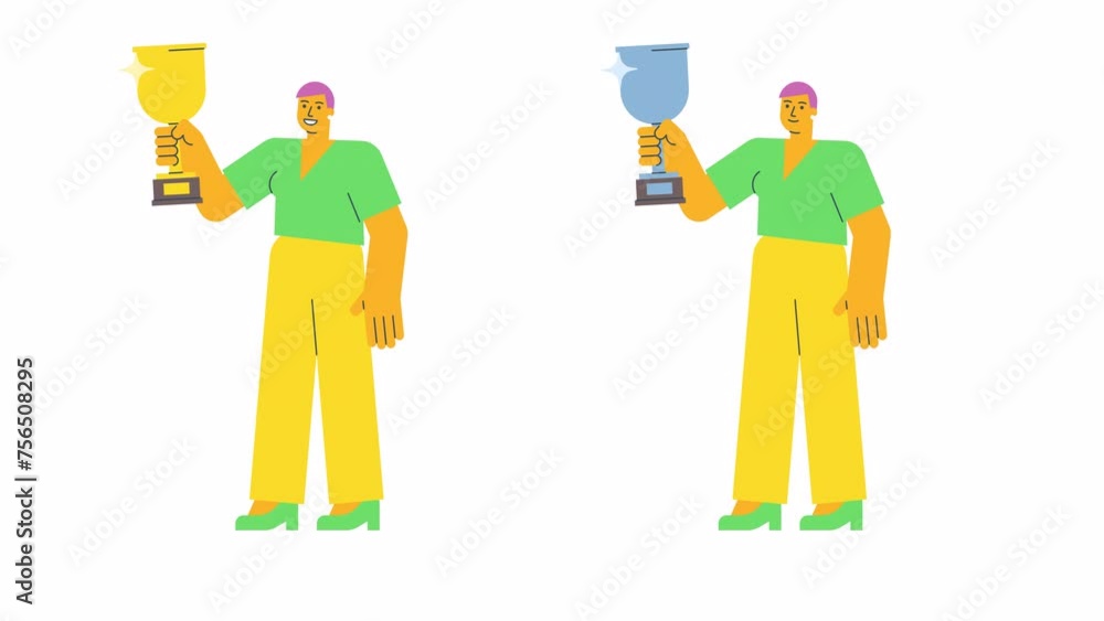 Young woman holding golden cup and silver cup. Alpha channel Young woman holding golden cup and silver cup. Alpha channel