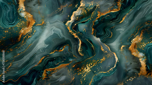 Wallpaper minimalism with blue jade vibes. Blue green marble background and golden waves. High quality