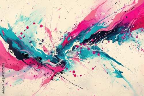 A high-contrast splash of fuchsia and teal, with splatters creating a vibrant dance of color and form. © UMR