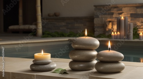 Relaxing Spa Ambiance with Candles and Smooth Stones