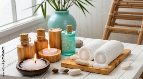 relaxing Spa Ambiance with Candles and Smooth Stones