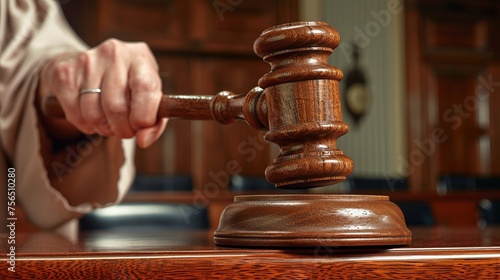  a judge's hand tapping a gavel on a polished oak bench. The rhythmic sound echoes through the courtroom punctuating the silence between arguments each strike holding the power to change lives.