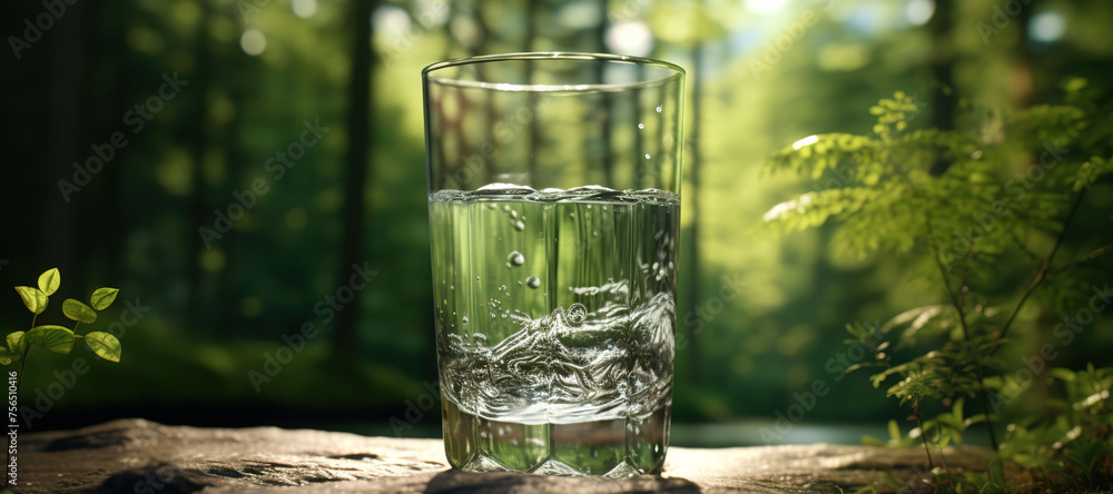 fresh clear mineral water in a glass with forest background 130 fresh clear mineral water in a glass with forest background 130
