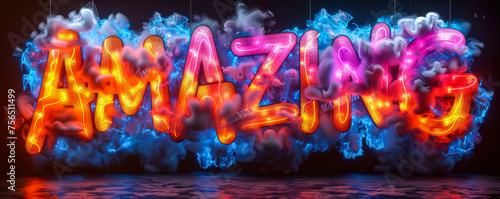 Bold 3D lettering of the word AMAZING with a dynamic, impactful font, exuding a strong message of excitement, excellence, and positive feedback