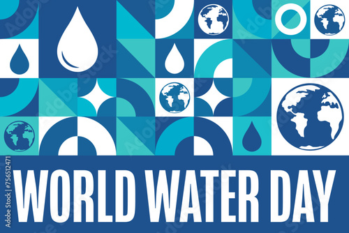 World Water Day. March 22. Holiday concept. Template for background, banner, card, poster with text inscription. Vector EPS10 illustration.