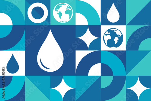 World Water Day. March 22. Seamless geometric pattern. Template for background, banner, card, poster. Vector EPS10 illustration.