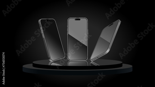 Realistic 3d isometric smartphone. Cellphone perspective and side view. Template for presentation, leaflet, brochure and UI design interface. Vector.