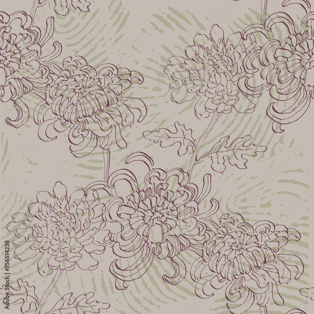 Hand Drawn Peony Flower Seamless Pattern Background. Elegant design element for greeting cards birthday, valentine's day, wedding and engagement invitation card template.