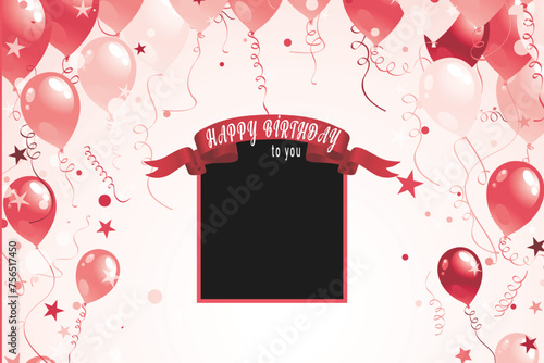 Happy birthday card with balloon and photo frame