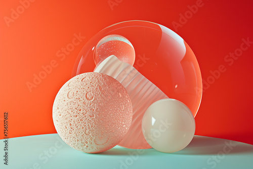 Abstract 3D pedestal podium. Minimal scene for product display presentation. Stage for showcase with dreamy geometric shapes. Cosmetic product stand