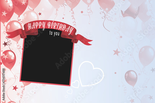 Happy birthday card with balloon and photo frame