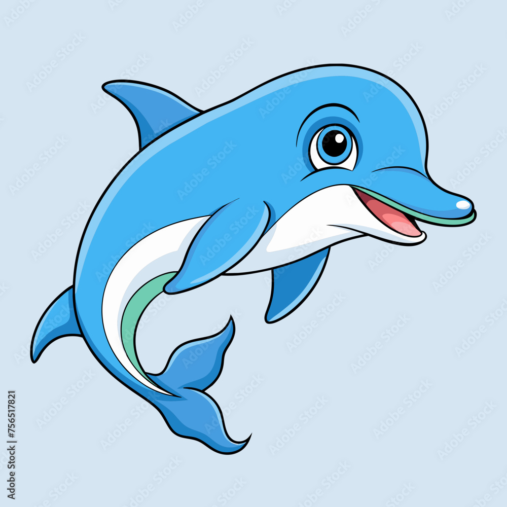 Naklejka premium Dolphin, beluga, grampus, mammal, narwal, orca, porpoise, whale, pet, cartoon, pretty, cute, draw, vector, illustration 
