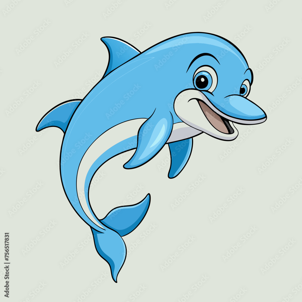 Fototapeta premium Dolphin, beluga, grampus, mammal, narwal, orca, porpoise, whale, pet, cartoon, pretty, cute, draw, vector, illustration 