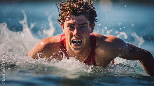 Young guy competing in a triathlon © Dennis
