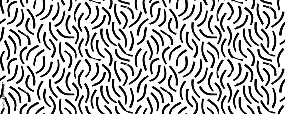 Squiggle simple lines seamless pattern. Hand drawn childish doodle curved strokes, squiggles and fun lines.