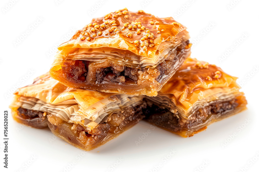 chocolate baklava with pistachio isolated on white. Traditional turkish dessert chocolate baklava with pistachio isolated on white. Traditional turkish dessert